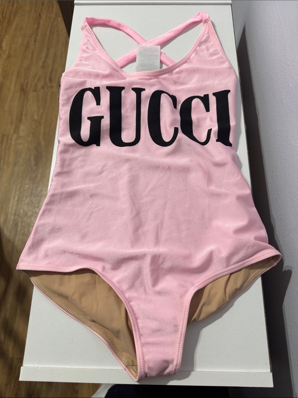 NWT Gucci Sparkling Logo One-Piece Swimsuit Pink Black XS